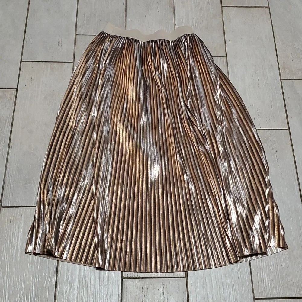 Medium Mid-Length Skirt with Gold and Silver Pleats - Picture 1 of 4